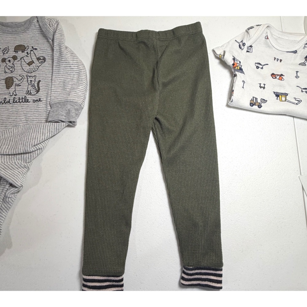 Carters Baby Bodysuit Lot & Dreamwear Pants 3M NB 18M Animal Construction Olive - Picture 6 of 11